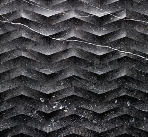 Modular Natural Stone Wall Cladding Tile, Black Marble Wall3d
