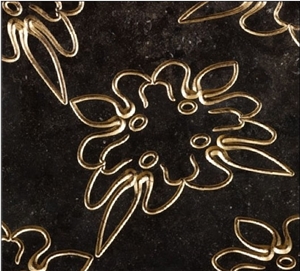 Natural Gold Leaf 3d Black Granite Wall Panel, Black Granite Wall Panels