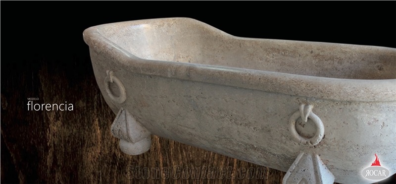 Florencia Bath Tub in Travertino Ampuria, Travertino Ampuria Travertine Bath Tubs