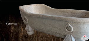 Florencia Bath Tub in Travertino Ampuria, Travertino Ampuria Travertine Bath Tubs