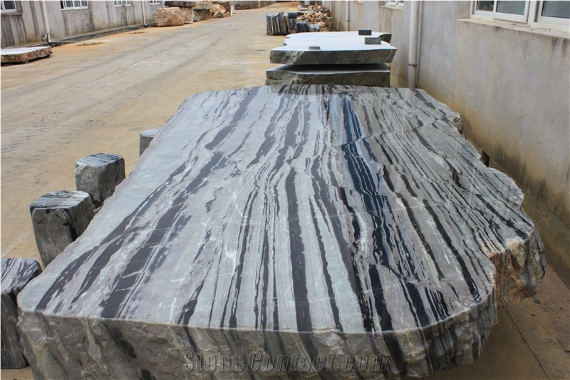 Black and White Natural Stone Table & Bench