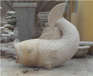 Hand Carved G682 Yellow Granite Fishes Garden, Custom G682 Granite Animals