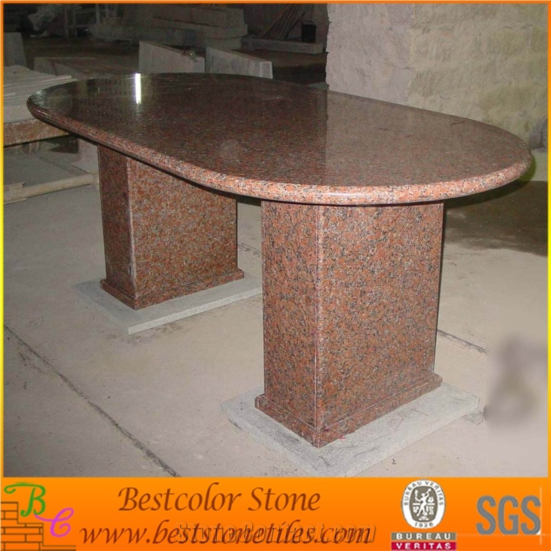 Red Granite Stone Garden Table Top, Maple Red Granite Garden Tables
