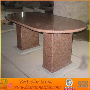 Red Granite Stone Garden Table Top, Maple Red Granite Garden Tables