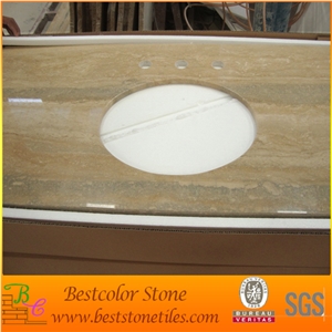 Travertine Vanity Top with Ceramic Sink for Hotel Bathroom Project
