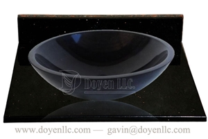 China Dark Jade Marble Bathroom Round Vessel Sinks with Vanity Tops 420x140x15