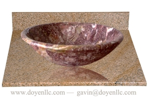 Conch Fossils Marble Bathroom Round Sinks with Vanity Tops 420x140x15