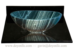 Grey Wood Grain Oval Vessel 470x380x140, China Grey Wood Grain Marble Sinks & Basins