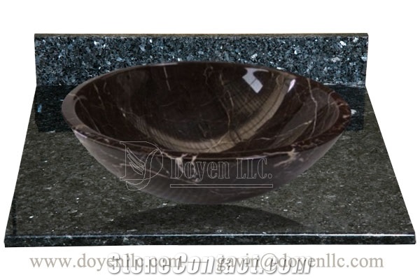 Portor Gold China Marble Round Sinks with Bathroom Blue Pearl Vanity Top 420x140x15