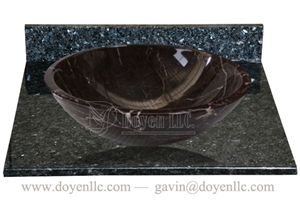 Portor Gold China Marble Round Sinks with Bathroom Blue Pearl Vanity Top 420x140x15
