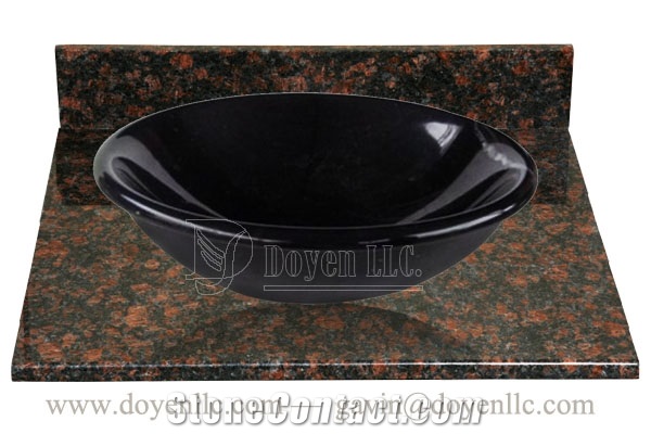 Portor Gold China Marble Round Sinks with Bathroom Blue Pearl Vanity Top 420x140x15