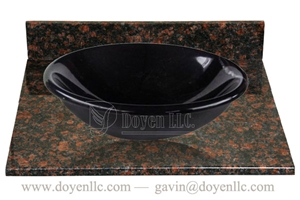 Portor Gold China Marble Round Sinks with Bathroom Blue Pearl Vanity Top 420x140x15