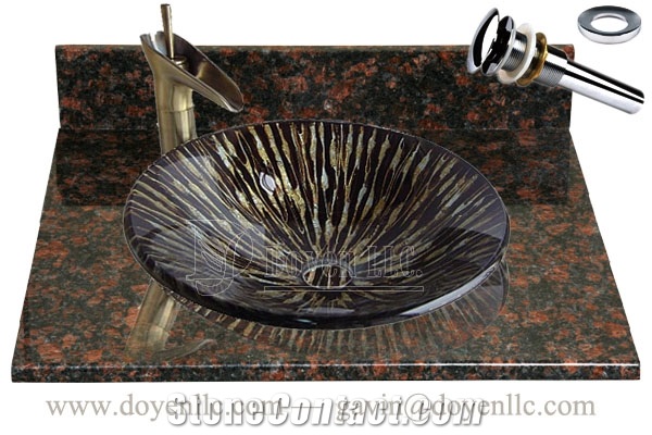 Tan Brown Bathroom Vanity Top with Sinks and Drains Gs-H9041, Tan Brown Granite Bathroom Vanity Tops