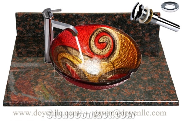 Tan Brown Bathroom Vanity Top with Sinks and Drains Gs-H9041, Tan Brown Granite Bathroom Vanity Tops