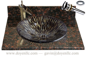 Tan Brown Bathroom Vanity Top with Sinks and Drains Gs-L1065, Tan Brown Granite Bathroom Vanity Tops