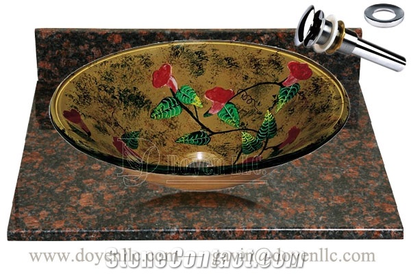 Tan Brown Bathroom Vanity Top with Sinks and Drains Gs-L9119, Tan Brown Granite Bathroom Vanity Tops