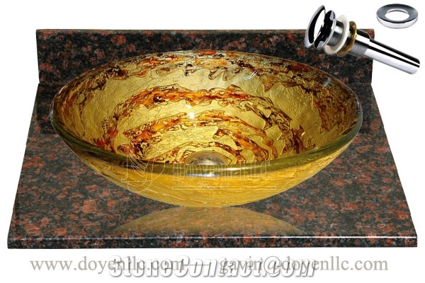 Tan Brown Bathroom Vanity Top with Sinks and Drains Gs-L9119, Tan Brown Granite Bathroom Vanity Tops