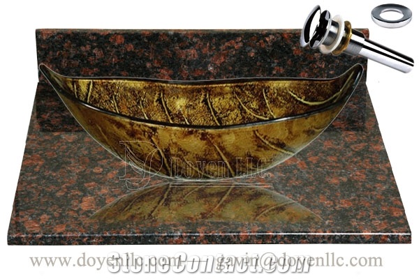 Tan Brown Bathroom Vanity Top with Sinks and Drains Gs-L9119, Tan Brown Granite Bathroom Vanity Tops