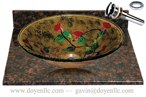 Tan Brown Bathroom Vanity Top with Sinks and Drains Gs-L9128, Tan Brown Granite Bathroom Vanity Tops