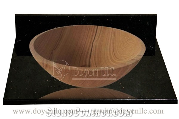 Wood Sandstone Bathroom Round Sinks with Vanity Tops 420x140x15