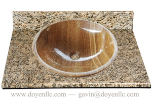 Wood Sandstone Bathroom Round Sinks with Vanity Tops 420x140x15