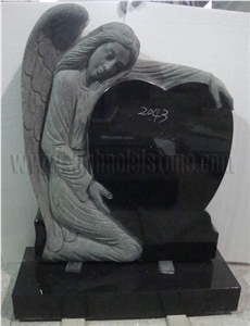 Black Galaxy Granite Monument, Angel and Heart Carving Tombstone Black Galaxy Granite Monument, Angel and Heart Carving Tombstone