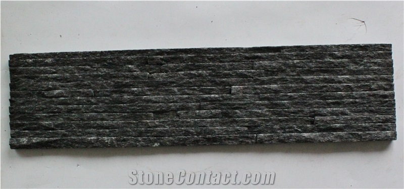 Black Quartzite Glued Culture Stone Wall Panel, Black Quartzite Ledgestone Wall Cladding