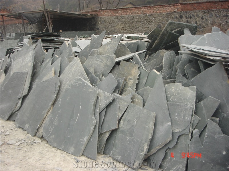 Dark Green Slate Irregular Flagstone Landscape, Random Slate Flagstone Tiles