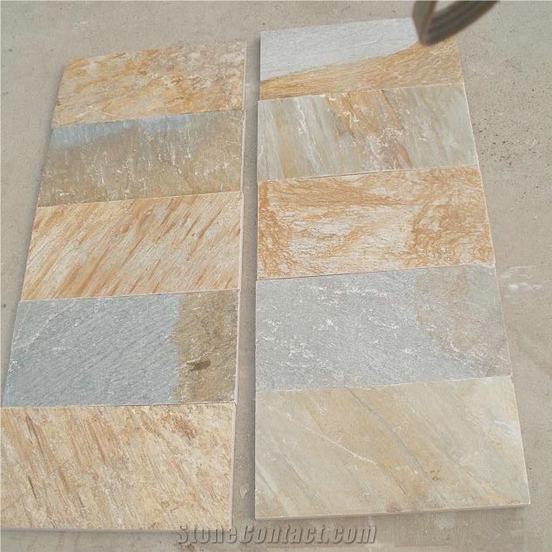 P014 Yellow Quartzite Flooring Tiles, Yellow Quartzite Floor Covering
