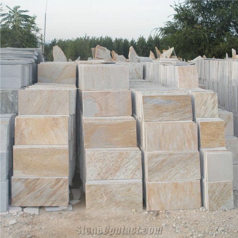 P014 Yellow Quartzite Flooring Tiles, Yellow Quartzite Floor Covering