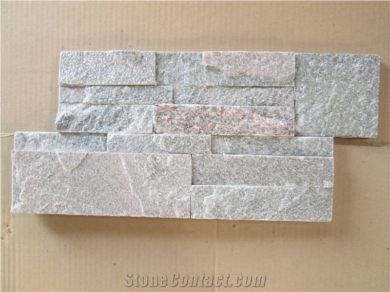 Pink Quartzite 180*350mm S Shape Interlock Panel Cultured Stone