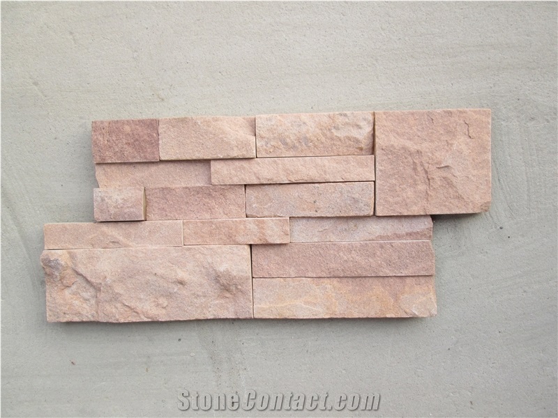 Purple Sandstone Cultured Stone Wall Panples, S Shape Interlock Ledgestone Wall Cladding Tiles