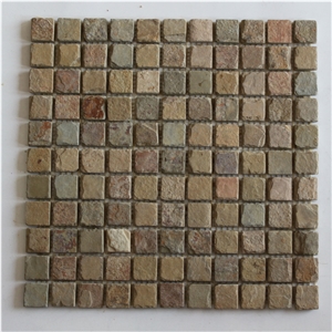 Rustic Brown Slate Mosaic Wall Application, Decoration