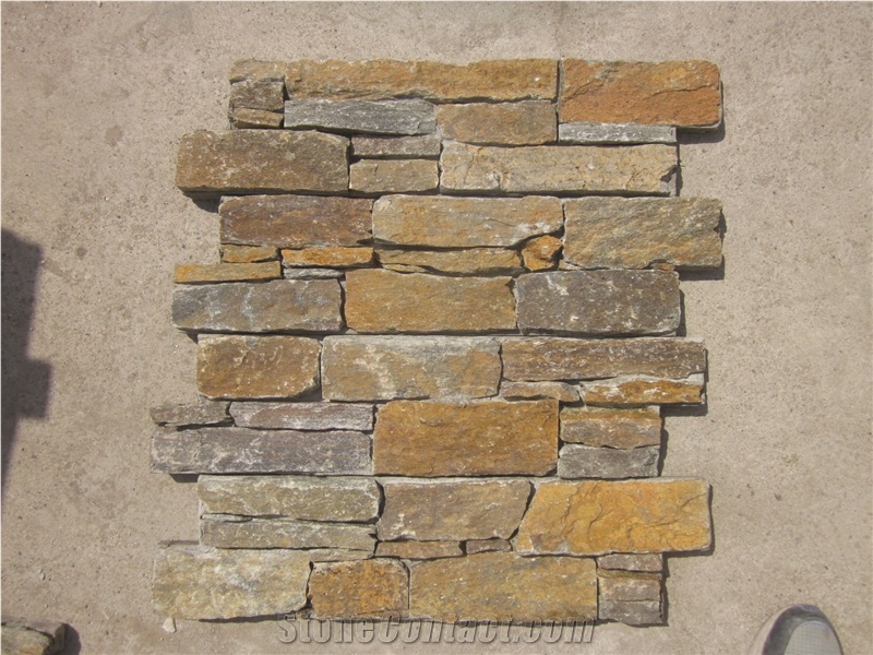 Rusty Natural Quartzite Cultured Stone Wall Cladding Panel, Cement Ledgestone Wall Panel