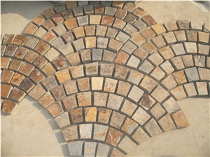 Rusty Slate Fan Shape Meshed Paving Stone, Slate Flooring Pavers