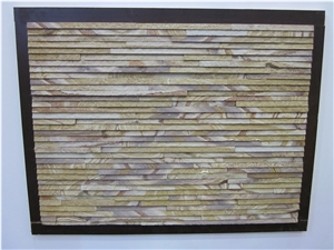 Sandstone Pink Wooden Stripe Cultured Stone Wall Panels, Glued Ledgestone Wall Panels
