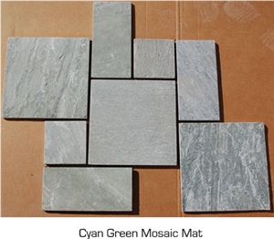 Slate Floor Mosaic Pattern Mesh Back, Cyan Green Mosaic Mats Slate Floor Mosaic Pattern Mesh Back, Cyan Green Mosaic Mats