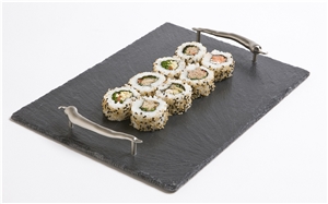 Slate Serving Tray with Stainless Steel Handles Slate Serving Tray with Stainless Steel Handles