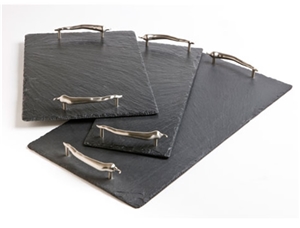 Slate Serving Tray with Stainless Steel Handles