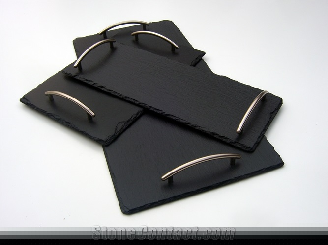 Slate Serving Tray with Stainless Steel Handles