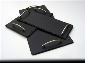 Slate Serving Tray with Stainless Steel Handles