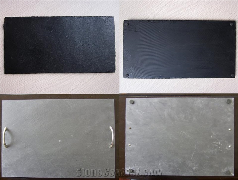 Slate Serving Tray with Stainless Steel Handles