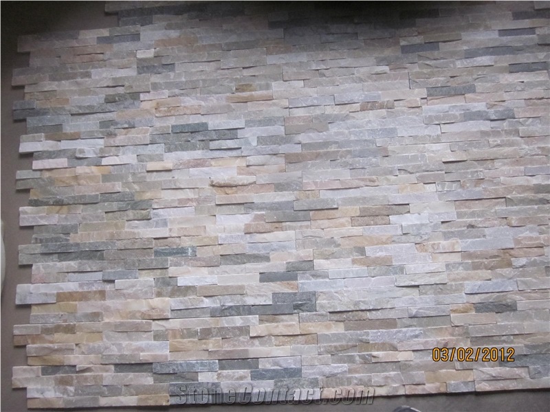 Stacked Culture Stone Slim Panels, Beige Ledgestone Brick Wall Cladding