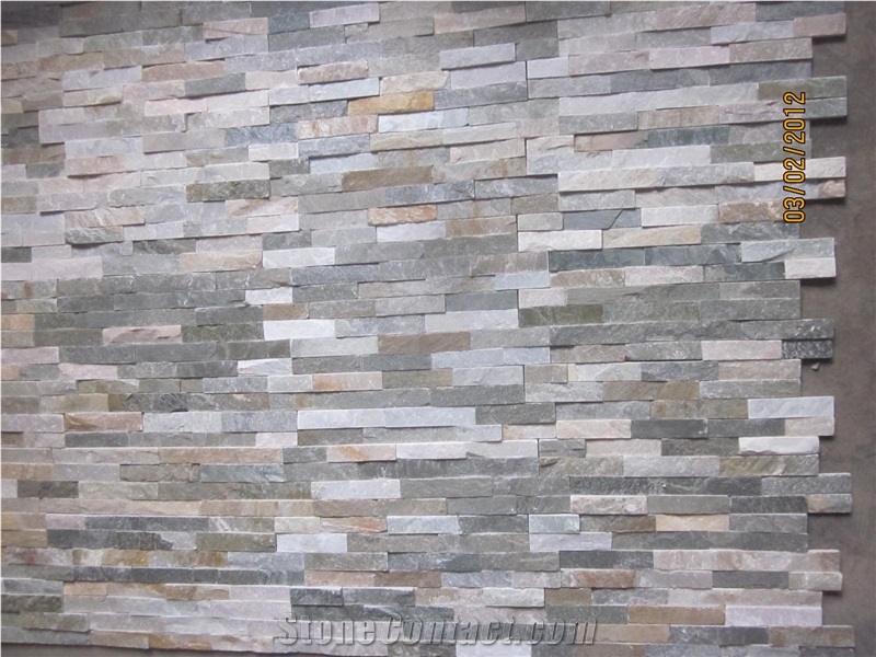 Stacked Culture Stone Slim Panels, Beige Ledgestone Brick Wall Cladding