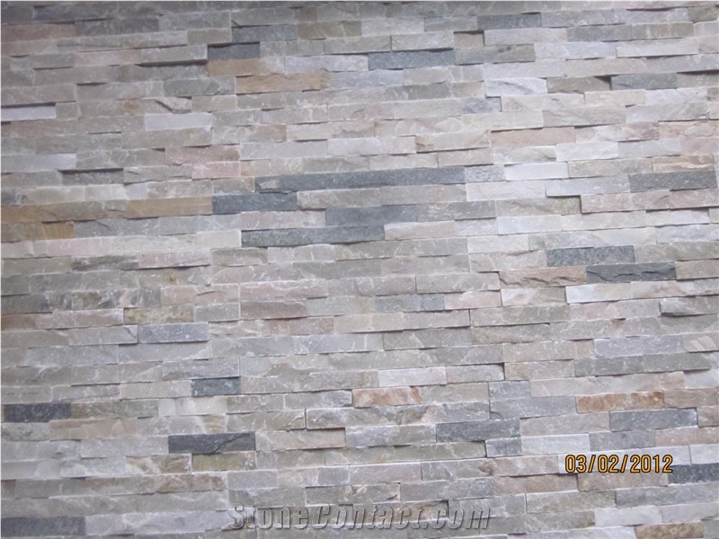 Stacked Culture Stone Slim Panels, Beige Ledgestone Brick Wall Cladding