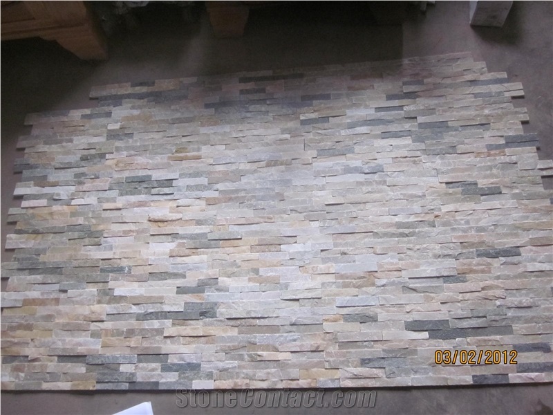Stacked Culture Stone Slim Panels, Beige Ledgestone Brick Wall Cladding