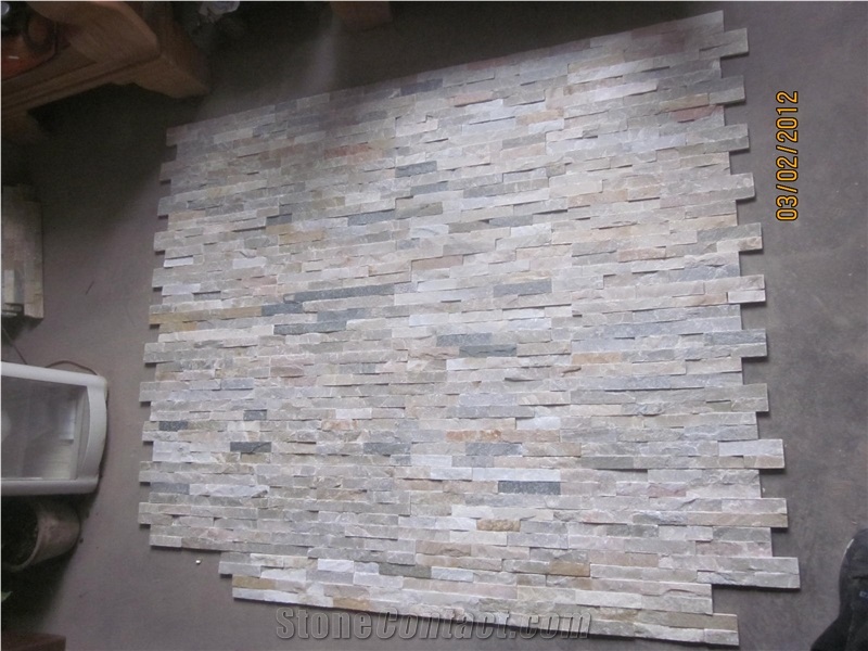 Stacked Culture Stone Slim Panels, Beige Ledgestone Brick Wall Cladding