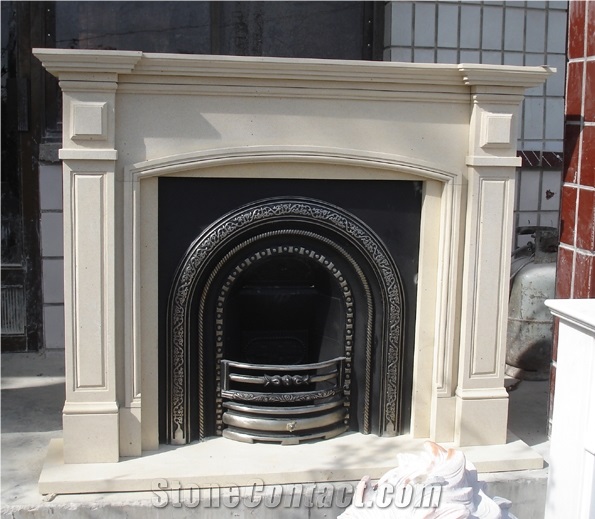 Simple Design Beige Crema Marfil Marble Fireplaces