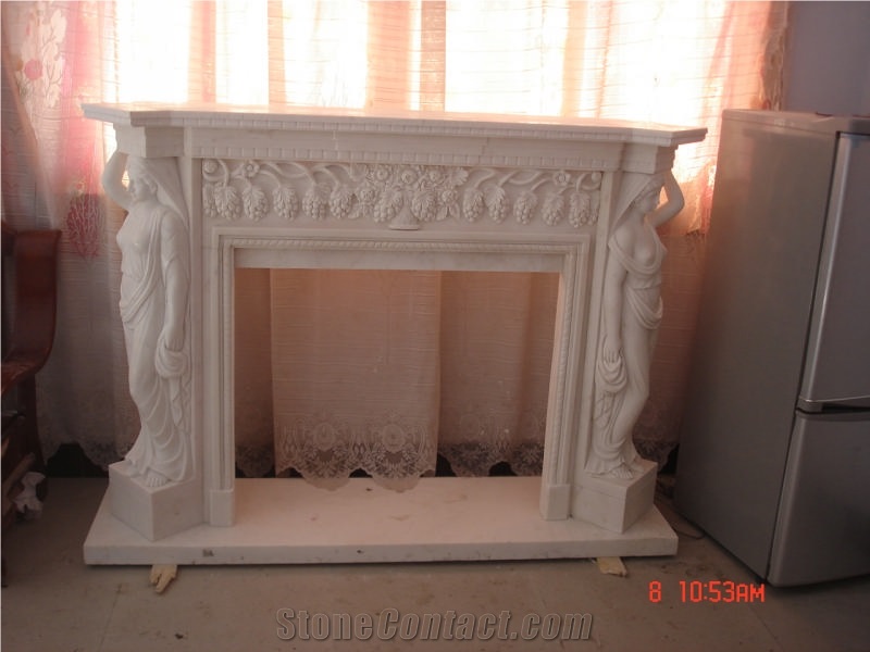 Simple Design Beige Crema Marfil Marble Fireplaces