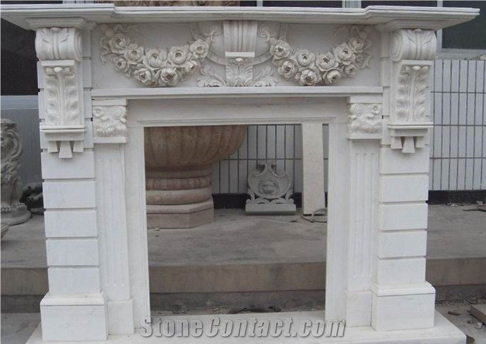 Simple Design Beige Crema Marfil Marble Fireplaces